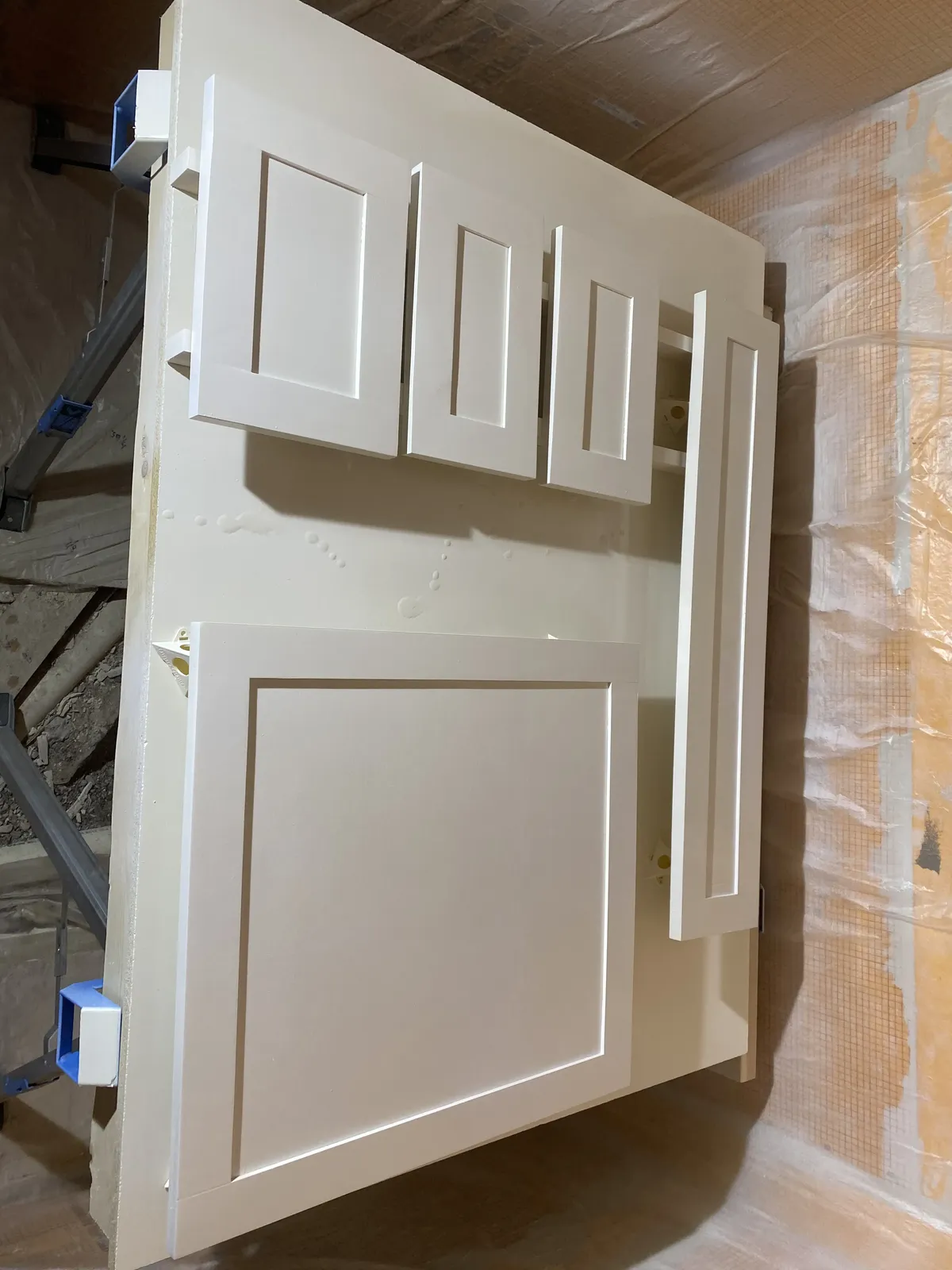 Custom built-in cabinet with finished interior shelving and trim