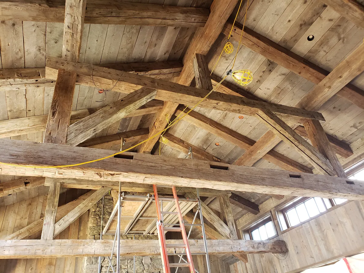 Completed timber frame structure showing post-and-beam construction